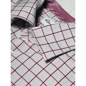 Robert Graham Men's Pink/Red Windowpane  Plaid Cotton Button Up Shirt 41 (L) 16